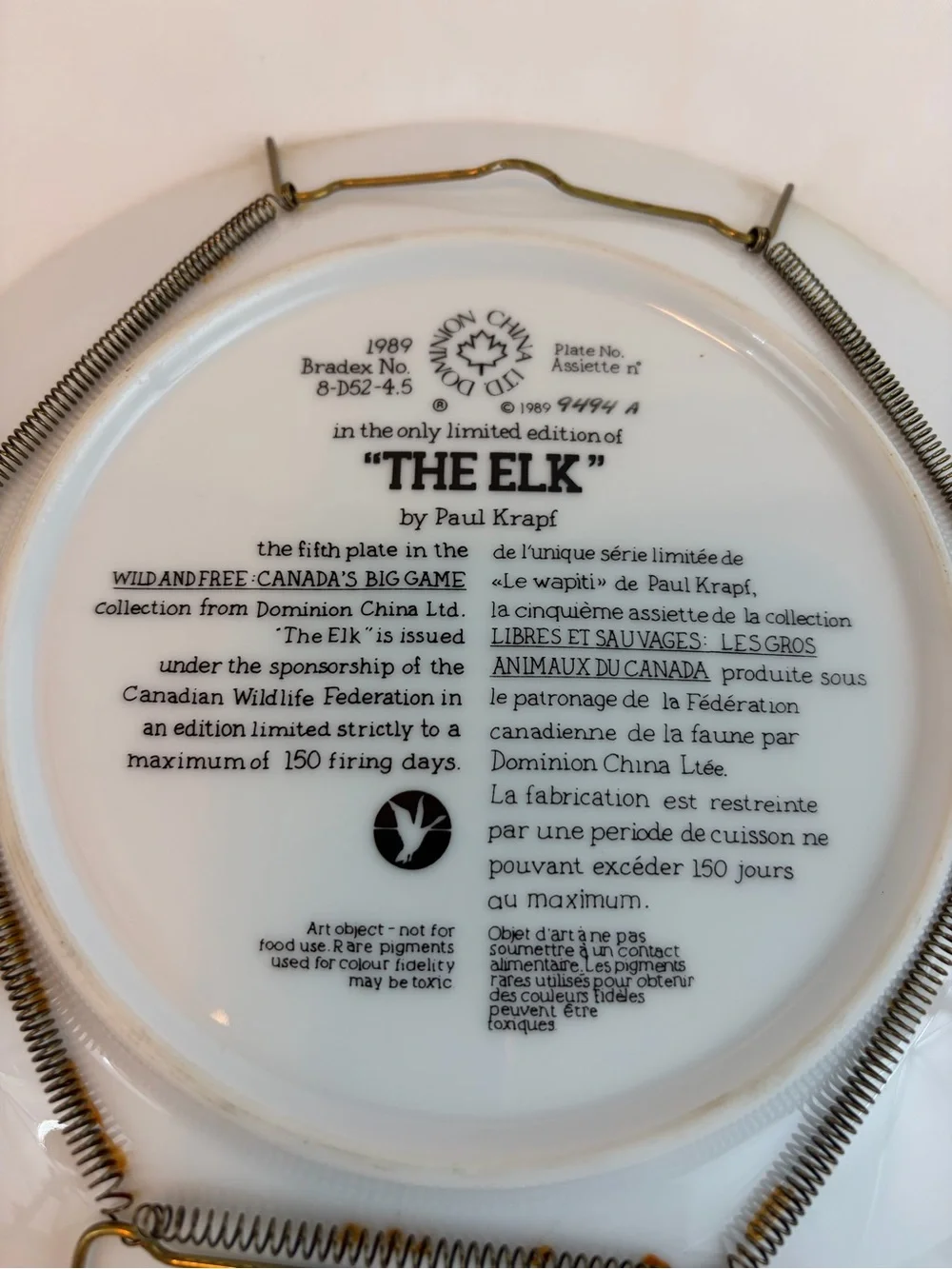 1989 “The Elk” by Paul Krapf. Decorative Plate Collection.